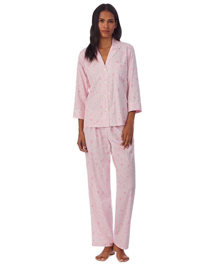 Lauren Ralph Lauren Printed Woven Notch Collar Pajama Set - Macy's