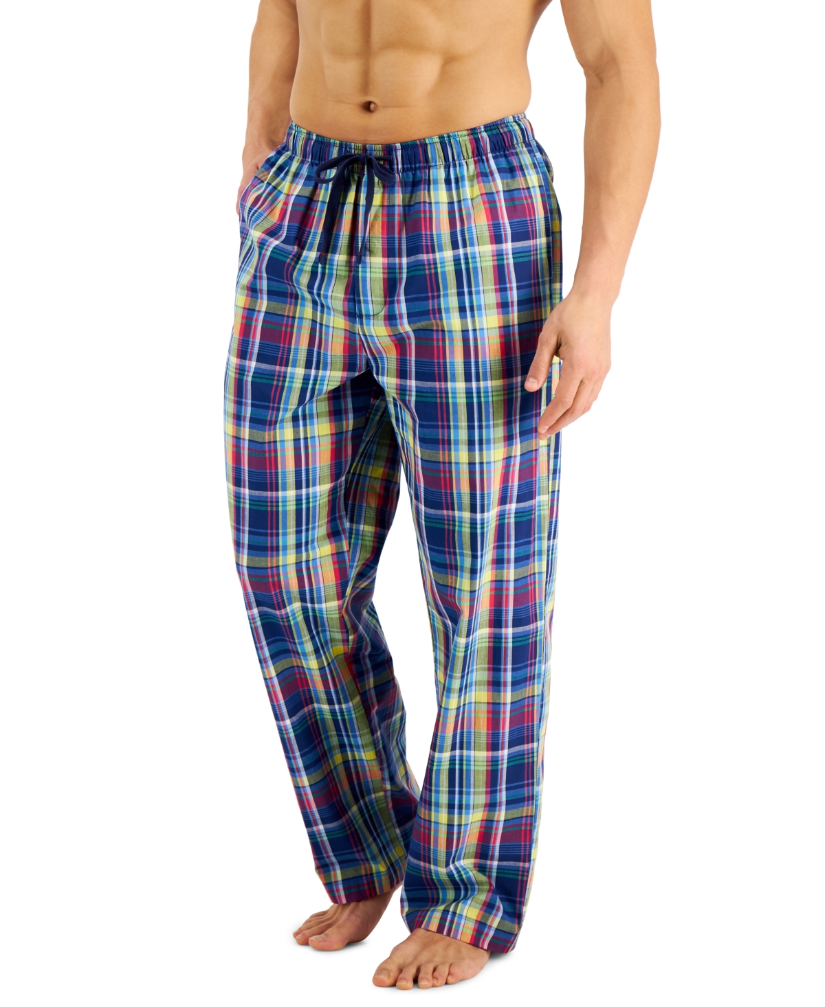 Club Room Men's Madras Plaid Pajama Pants, Created For Macy's In Navy ...