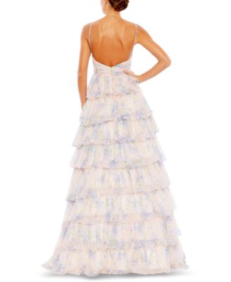 MAC DUGGAL マックドゥガル フローラルプリント フリルガウン MAC DUGGAL Floral-Print Cutout Ruffled Gown - Macy's