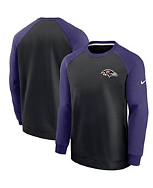 Men's Black and Purple Baltimore Ravens Historic Raglan Crew Performance Sweater
