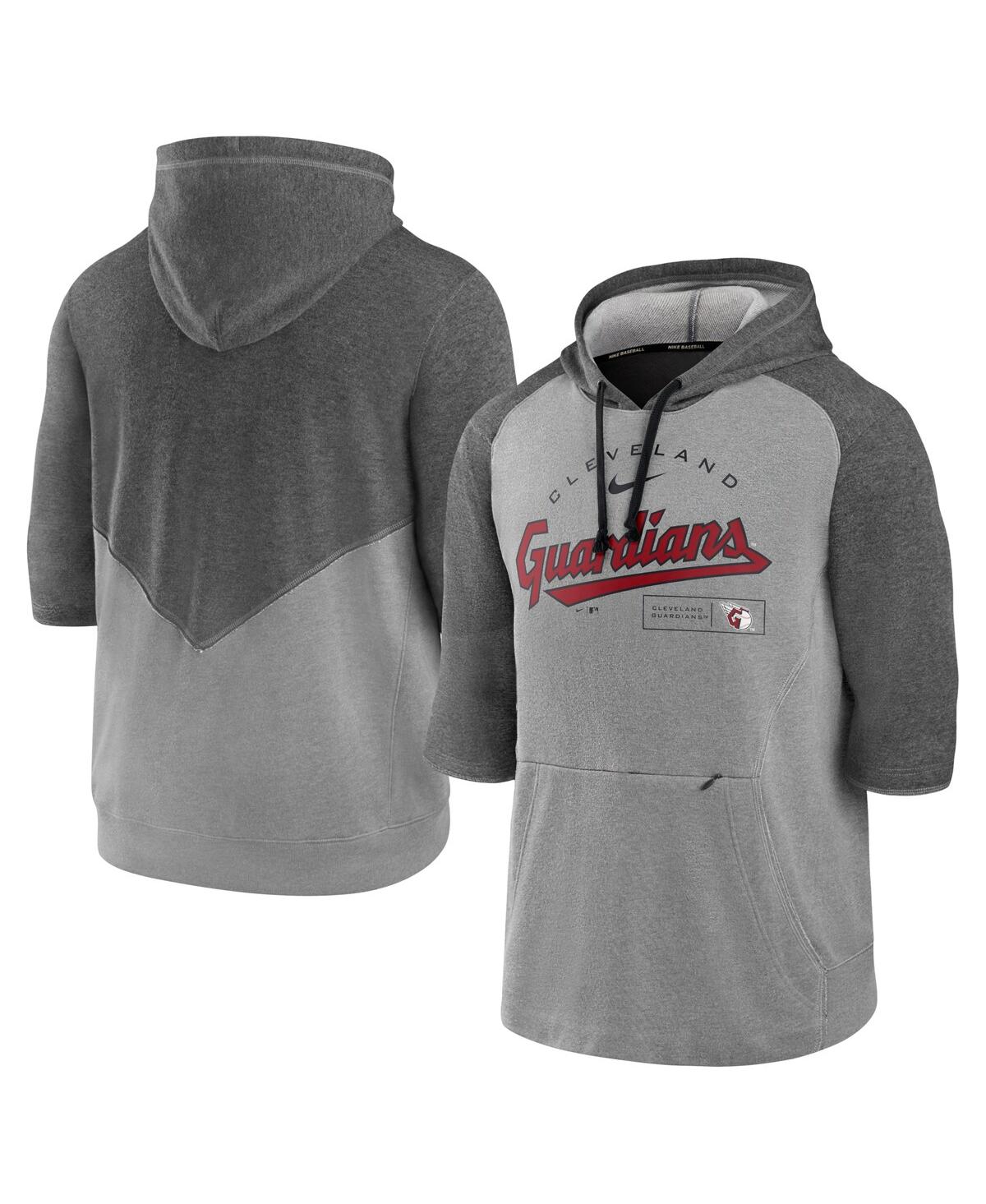 Men's Nike Heather Charcoal, Heather Gray Cleveland Guardians Team Modern Arch 3/4 Sleeve Pullover Hoodie - Heathered Gray