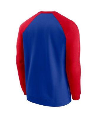 Men's Royal and Red New England Patriots Historic Raglan Crew Performance Sweater
