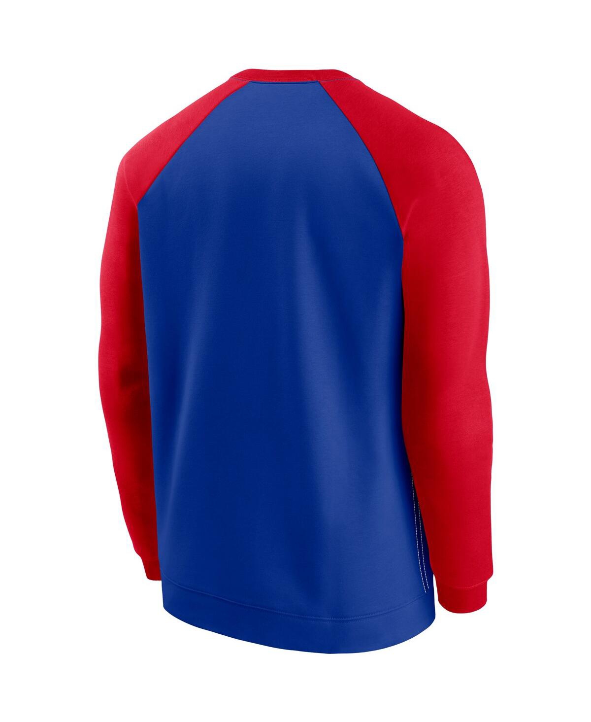 Shop Nike Men's  Royal And Red New England Patriots Historic Raglan Crew Performance Sweater In Royal,red