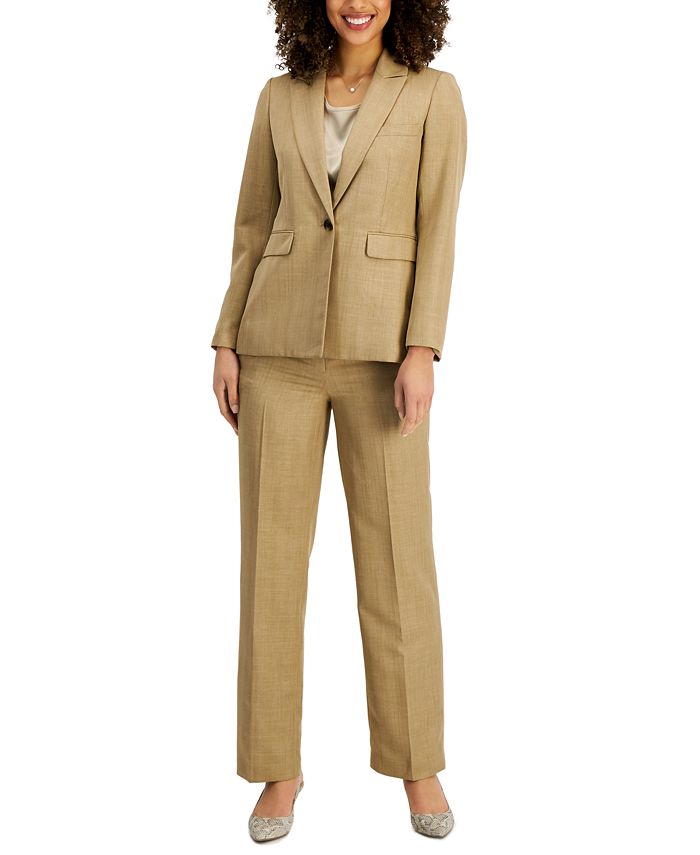 Le Suit Women's Notch-Collar Mid-Rise Straight-Leg Pantsuit, Size: 12,  Black