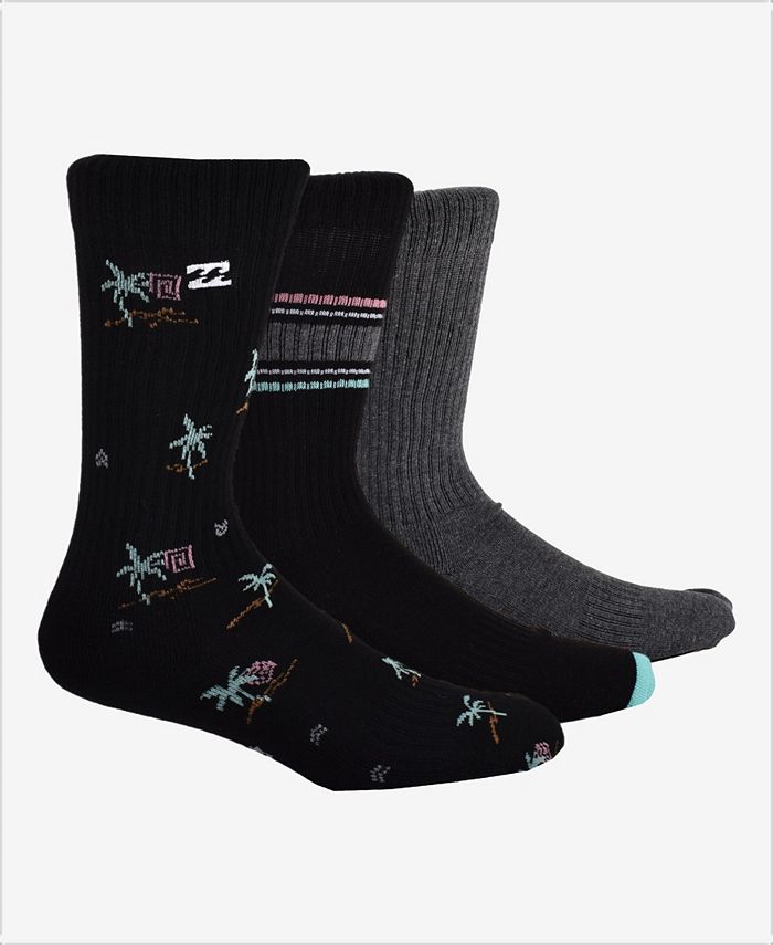 Billabong Men's Mini Palm Crew Socks Set, Pack of 3 Macy's