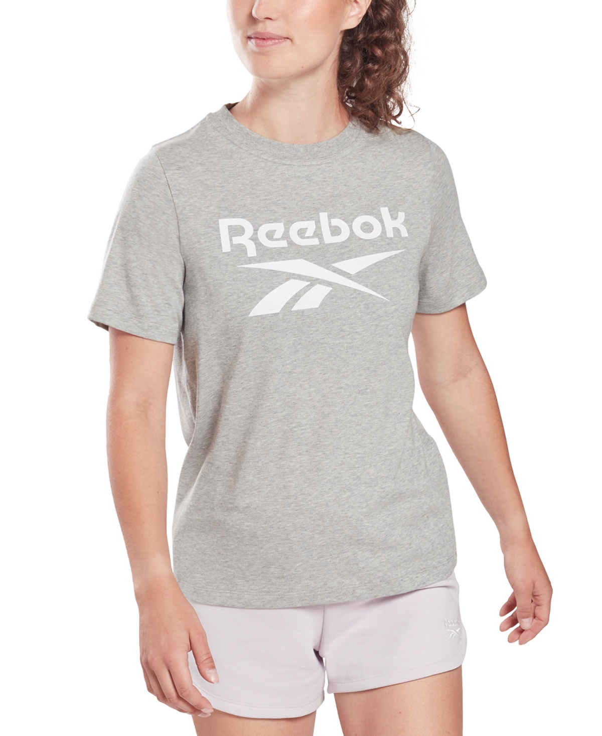 Shop Reebok Women's Short Sleeve Logo Graphic T-shirt In Med Gray
