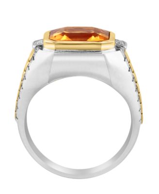 EFFY&reg; Men's Citrine (5-1/10 ct. t.w.) & White Topaz (1/10 ct. t.w.) Ring in Sterling Silver & 14k Gold-Plated Sterling Silver