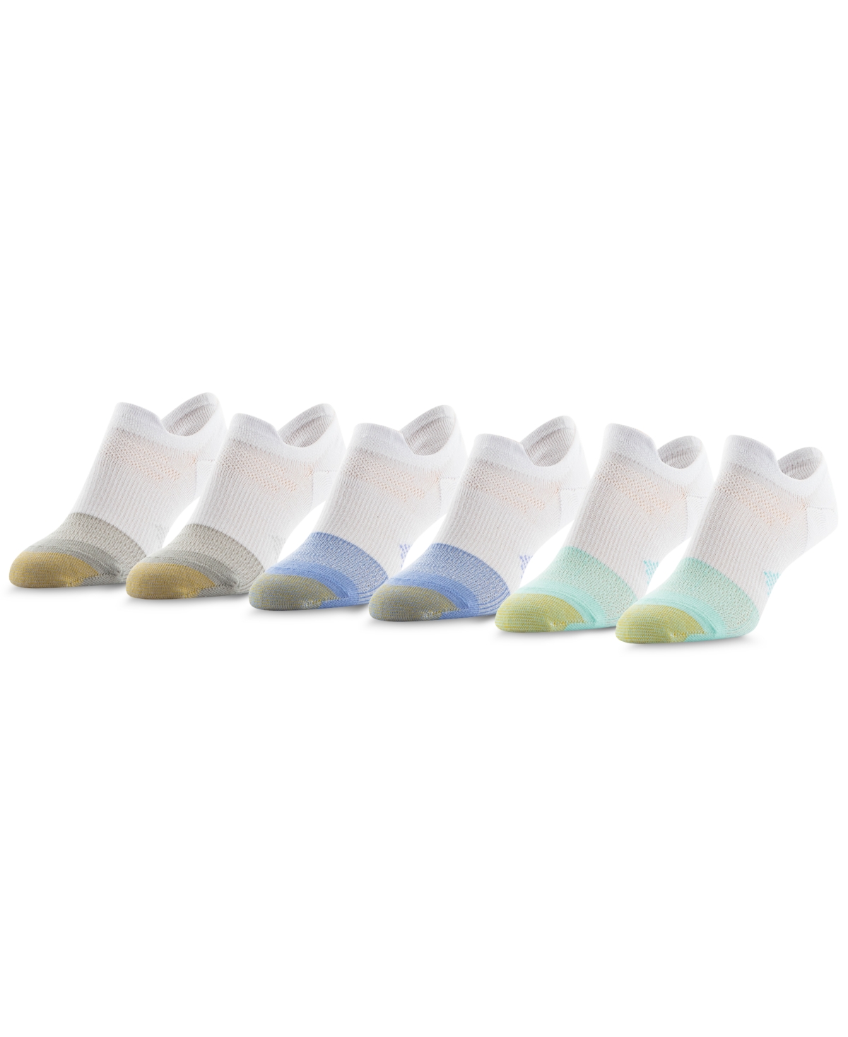 Gold Toe Featherweight Ecocool So Low Socks 6 Pack In White/aqua/white