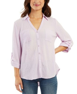 BCX - Juniors' Textured Roll-Tab Shirt
