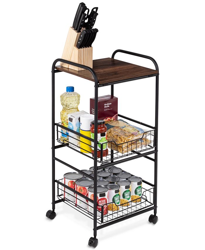 Honey Can Do 3Tier Slim Rolling Cart with Metal Basket Drawers Macy's