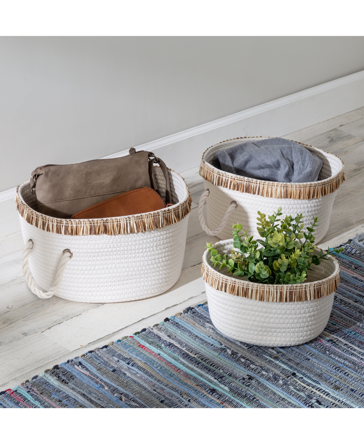 Honey Can Do Nesting Cotton Rope Baskets, Set Of 3 In White
