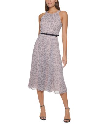 Tommy Hilfiger Printed Belted Midi Dress - Macy's