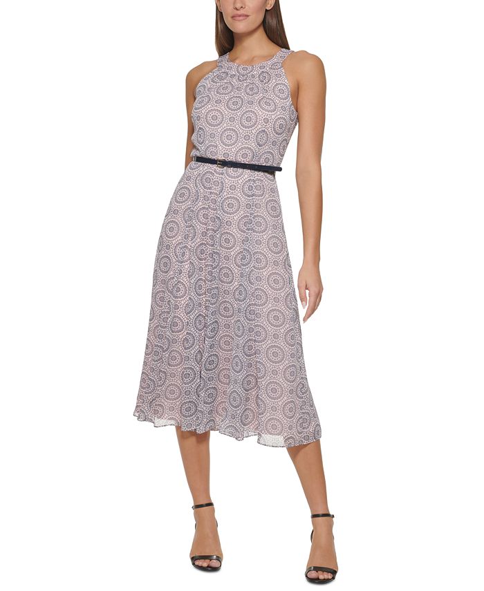 Tommy Hilfiger Printed Belted Midi Dress - Macy's