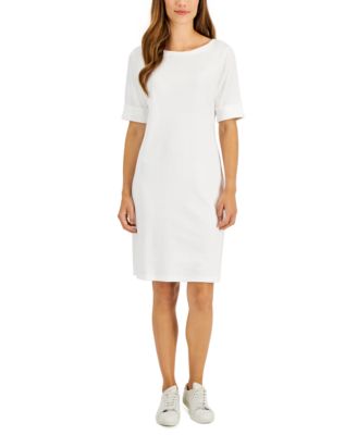 Karen Scott - Petite Cotton Boat-Neck Elbow-Sleeve Dress