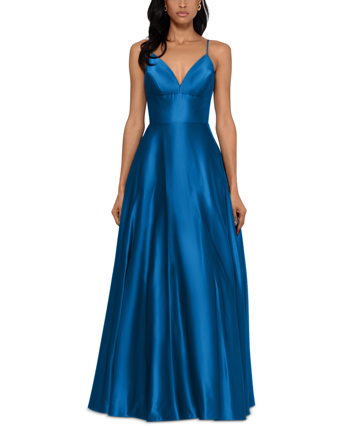 Betsy and adam v neck satin gown 2025