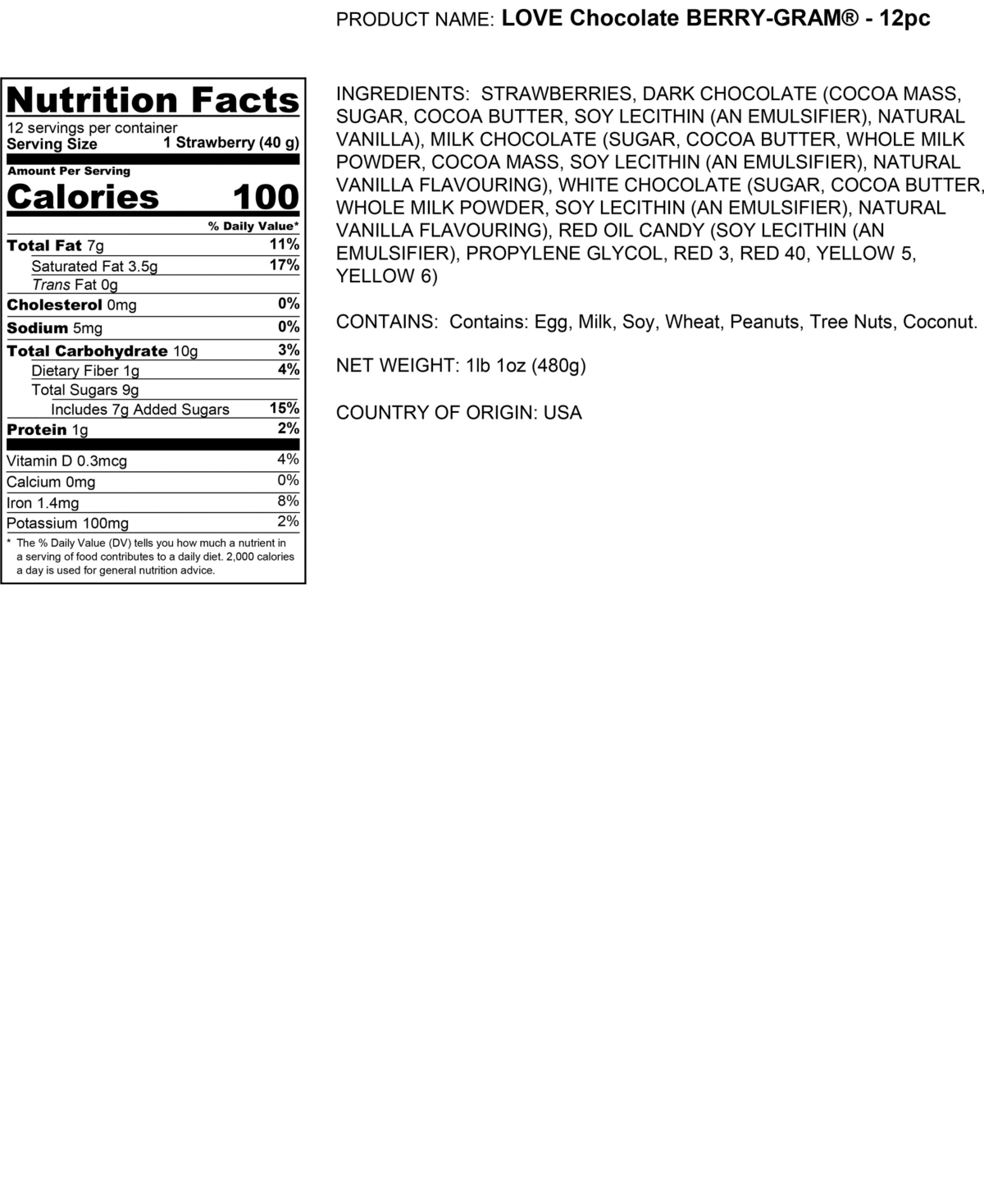 Chocolate Covered Company Valentine's Day Love Berry Gram Belgian Chocolates, 12 Piece