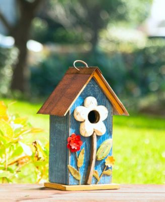10.25" Retro Birdhouse with 3D Flowers