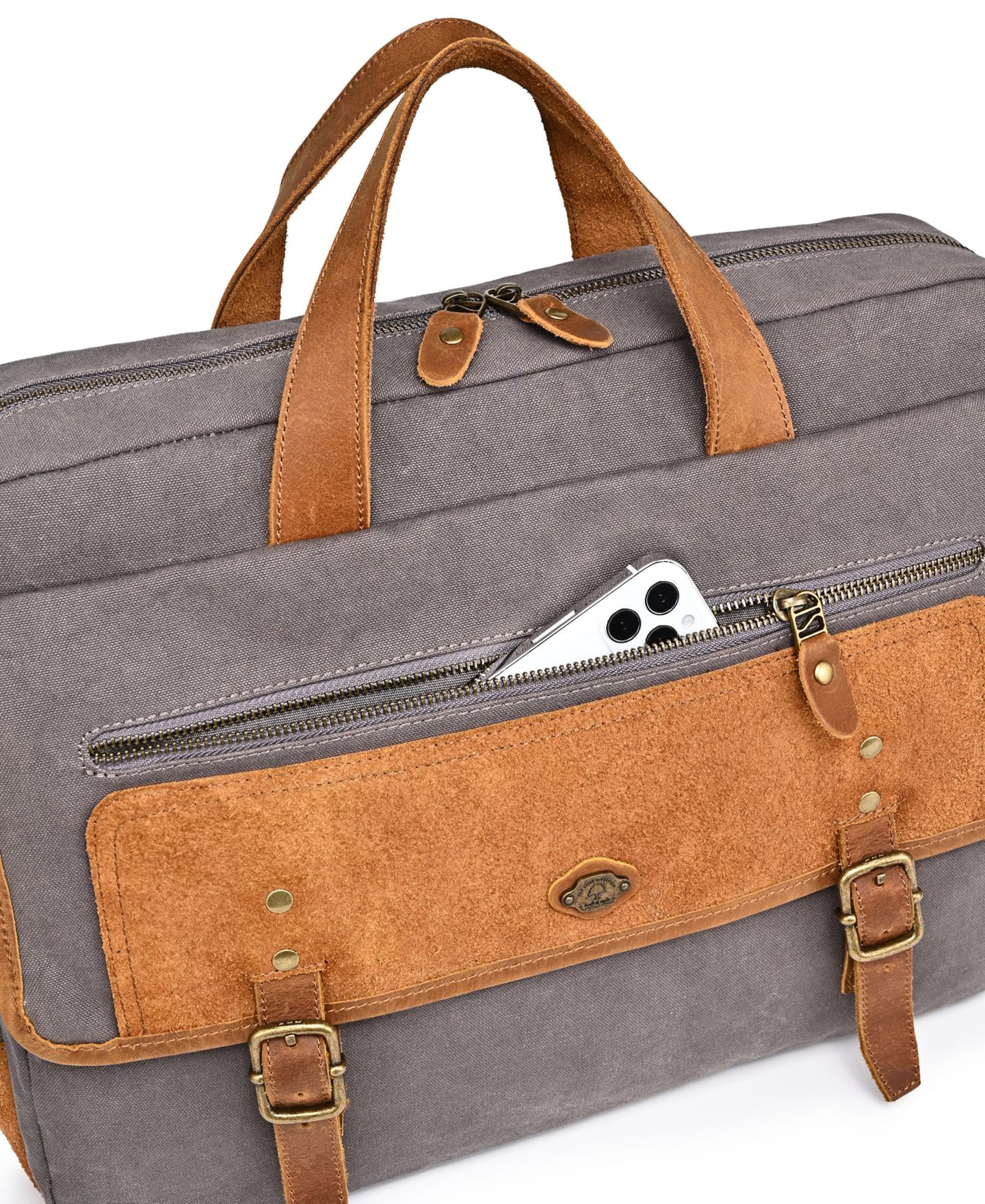 Женские портфели TSD BRAND Valley Oak Canvas Brief Bag, цвет: Серый — фото 7