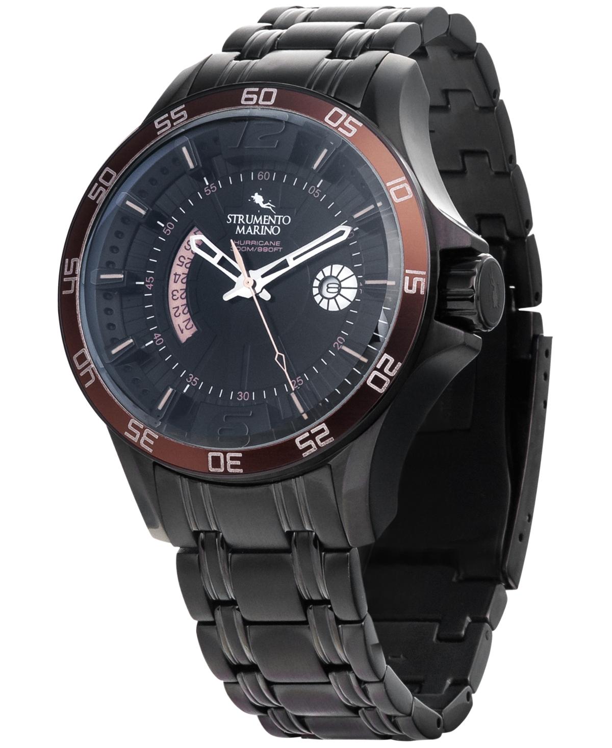 Shop Strumento Marino Men's Hurricane Black Ion-plated Stainless Steel Bracelet Watch 46mm In Black,brown