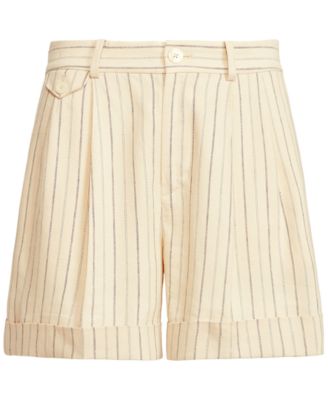 Lauren Ralph Lauren Striped Pleated Linen-Blend Shorts