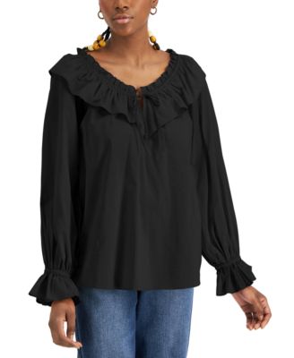 INC International Concepts Women s Cotton Ruffled Blouse Created for Macy s Macy s