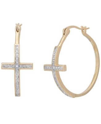 Diamond hoop earrings with on sale cross