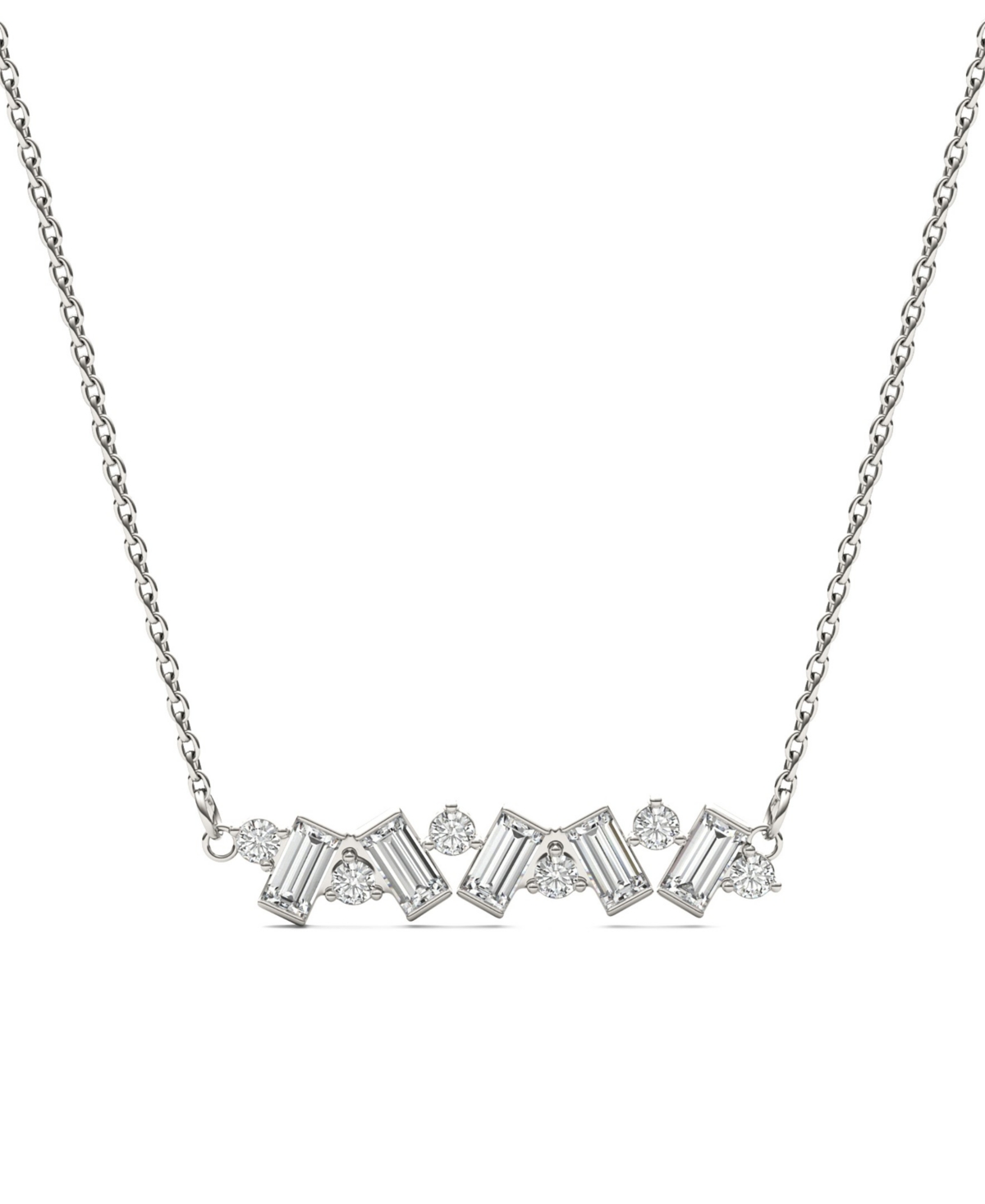 Moissanite Fixed Baguette Necklace (3/4 Carat Total Weight Certified Diamond Equivalent) in 14K White Gold - White Gold