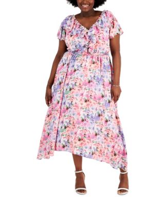 Taylor Plus Size Floral-Print Ruffled Midi Dress - Macy's