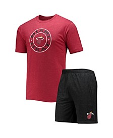 Men's Black, Red Miami Heat T-shirt and Shorts Sleep Set