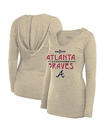 Women's Threads Oatmeal Atlanta Braves 2021 World Series Champions Conquest Pullover Hoodie