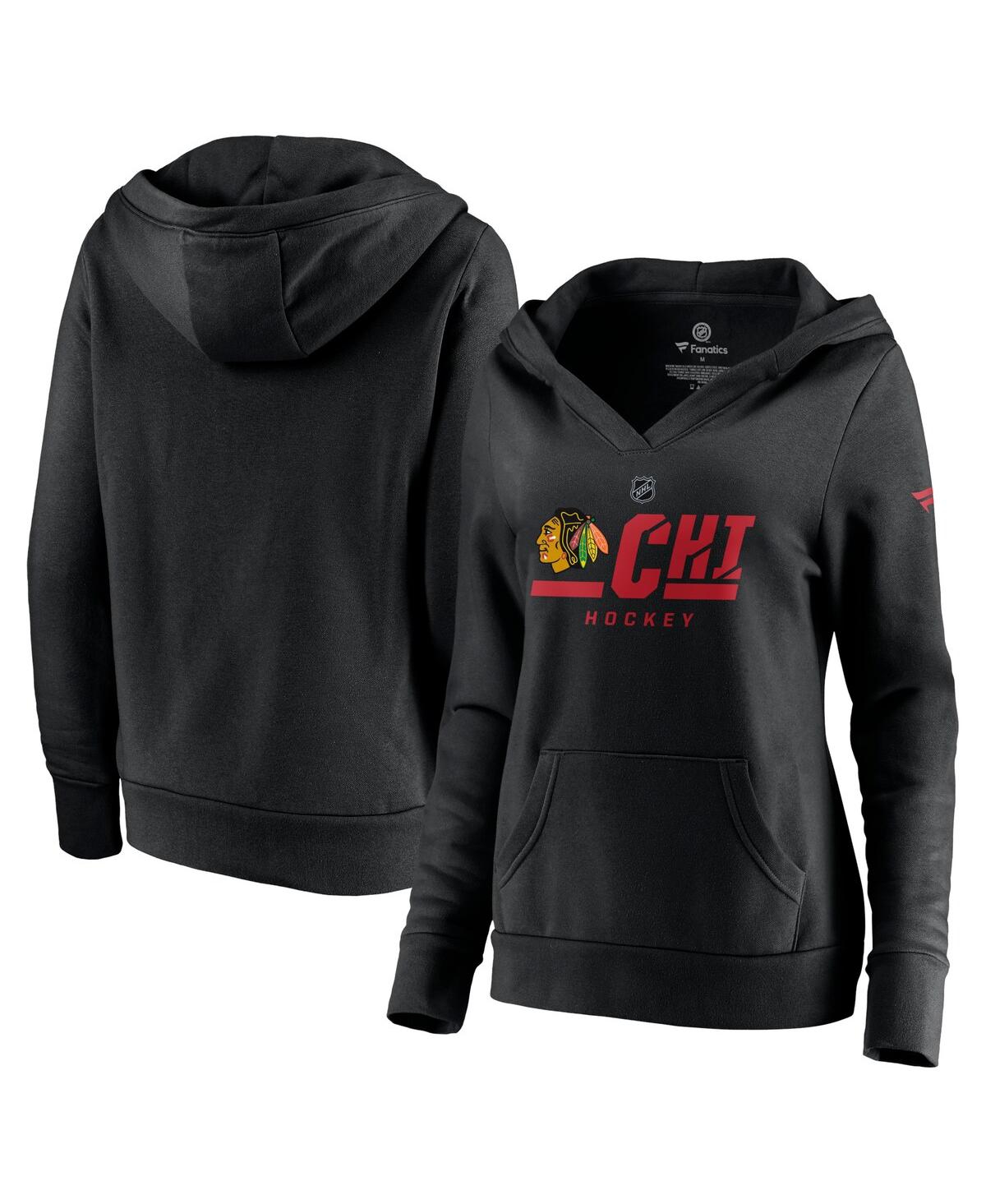 Women's FanaticsChicago Blackhawks Authentic Pro Secondary Logo V-Neck Pullover Hoodie - Black