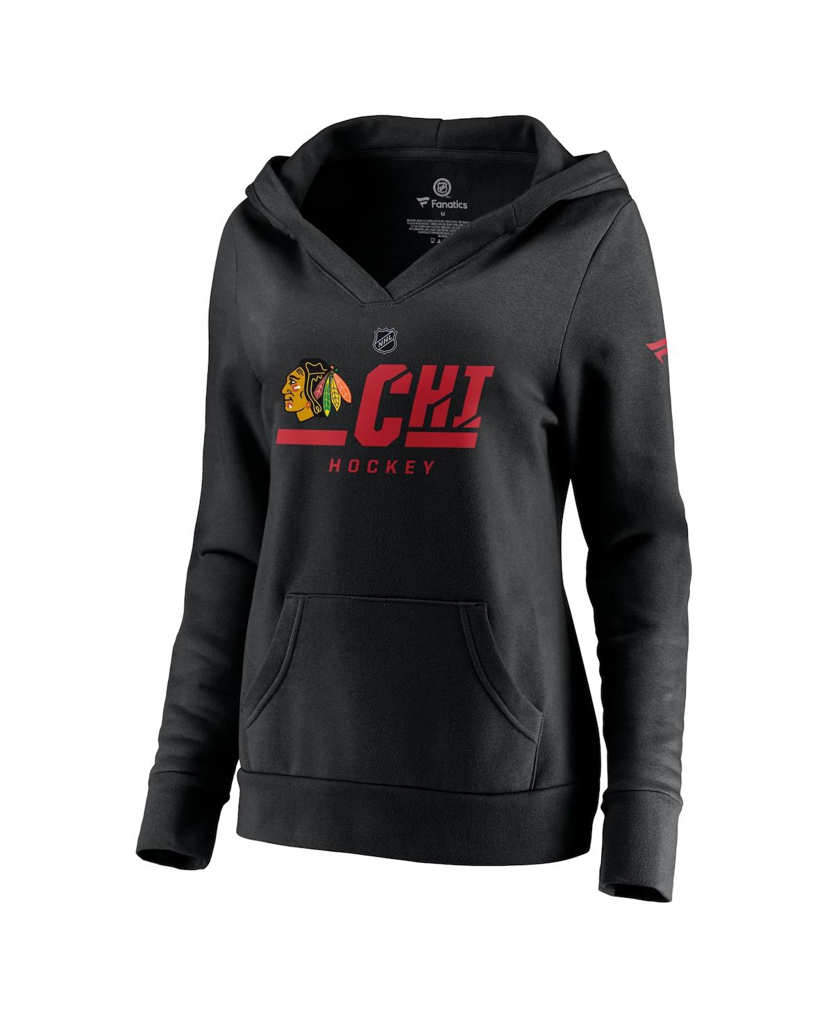 Women's FanaticsChicago Blackhawks Authentic Pro Secondary Logo V-Neck Pullover Hoodie - Black