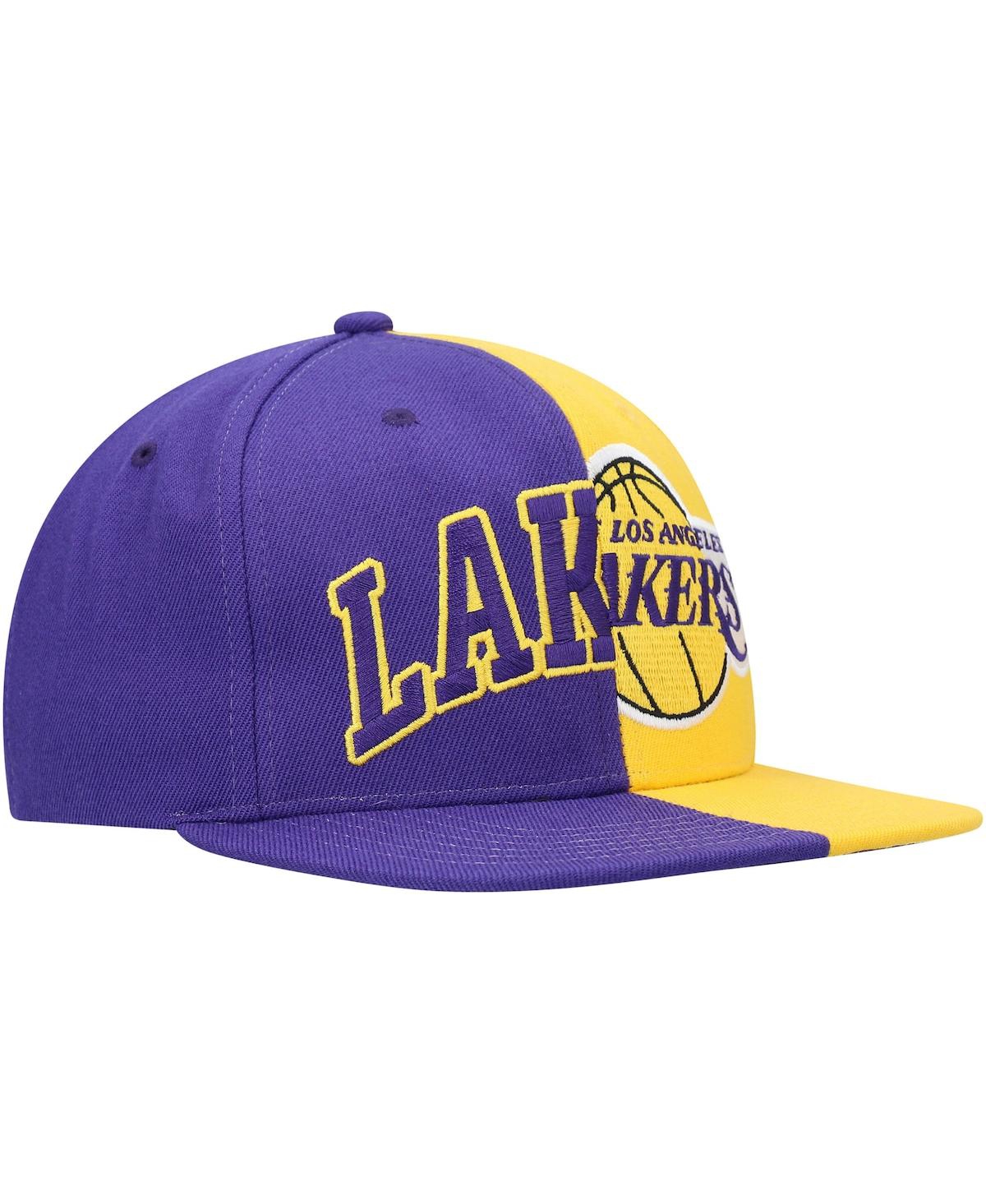Men's Mitchell & Ness Gold Los Angeles Lakers Half and Half Snapback Hat - Gold