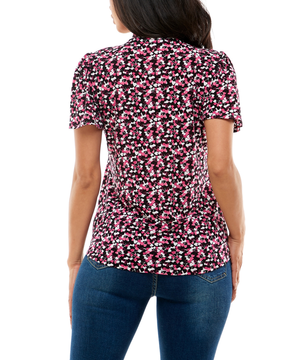 Women's Flutter Sleeve Top with Bow Tie at Neck