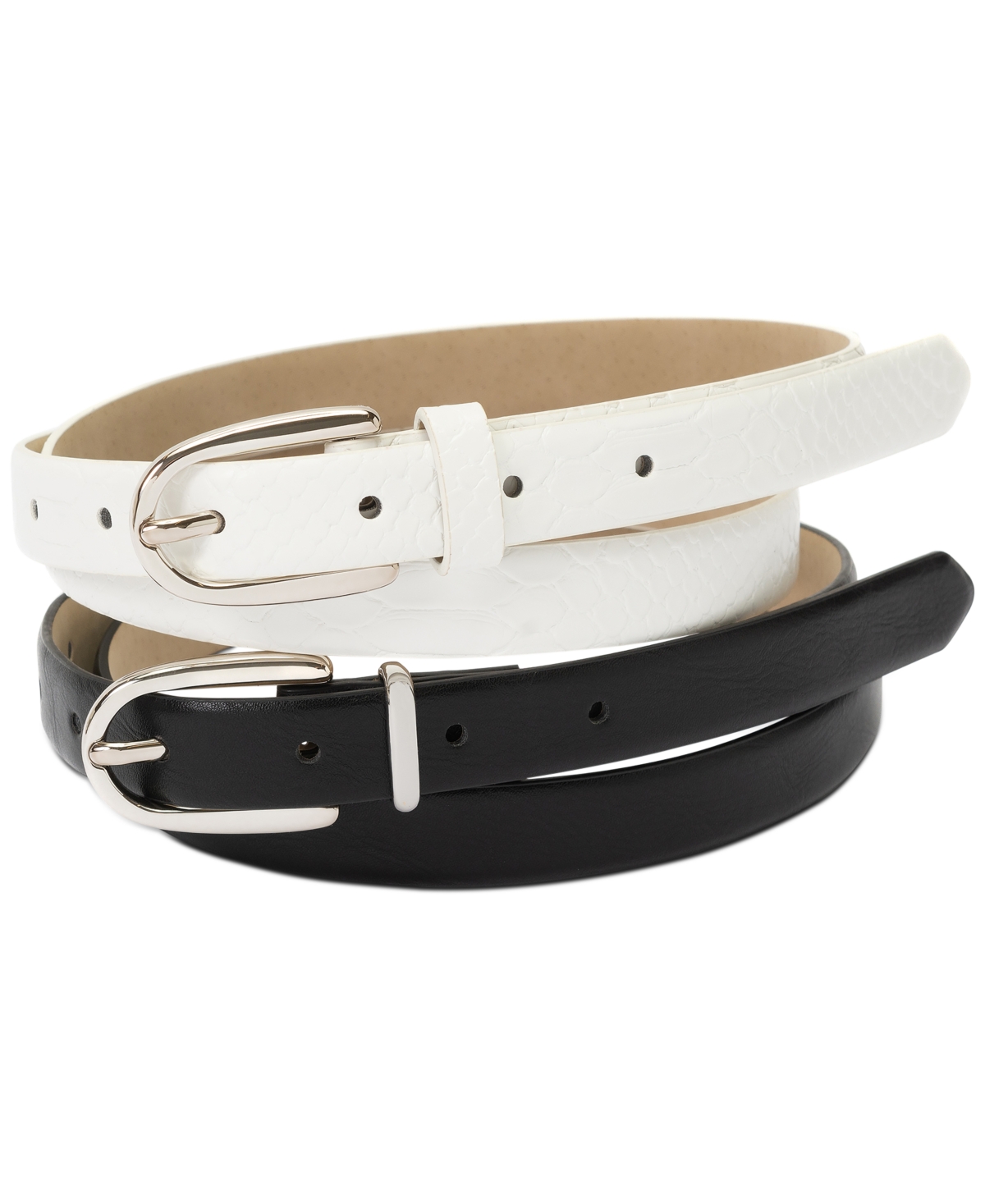 Inc International Concepts 2-pk Snake & Solid Belt, Created For Macy's In White