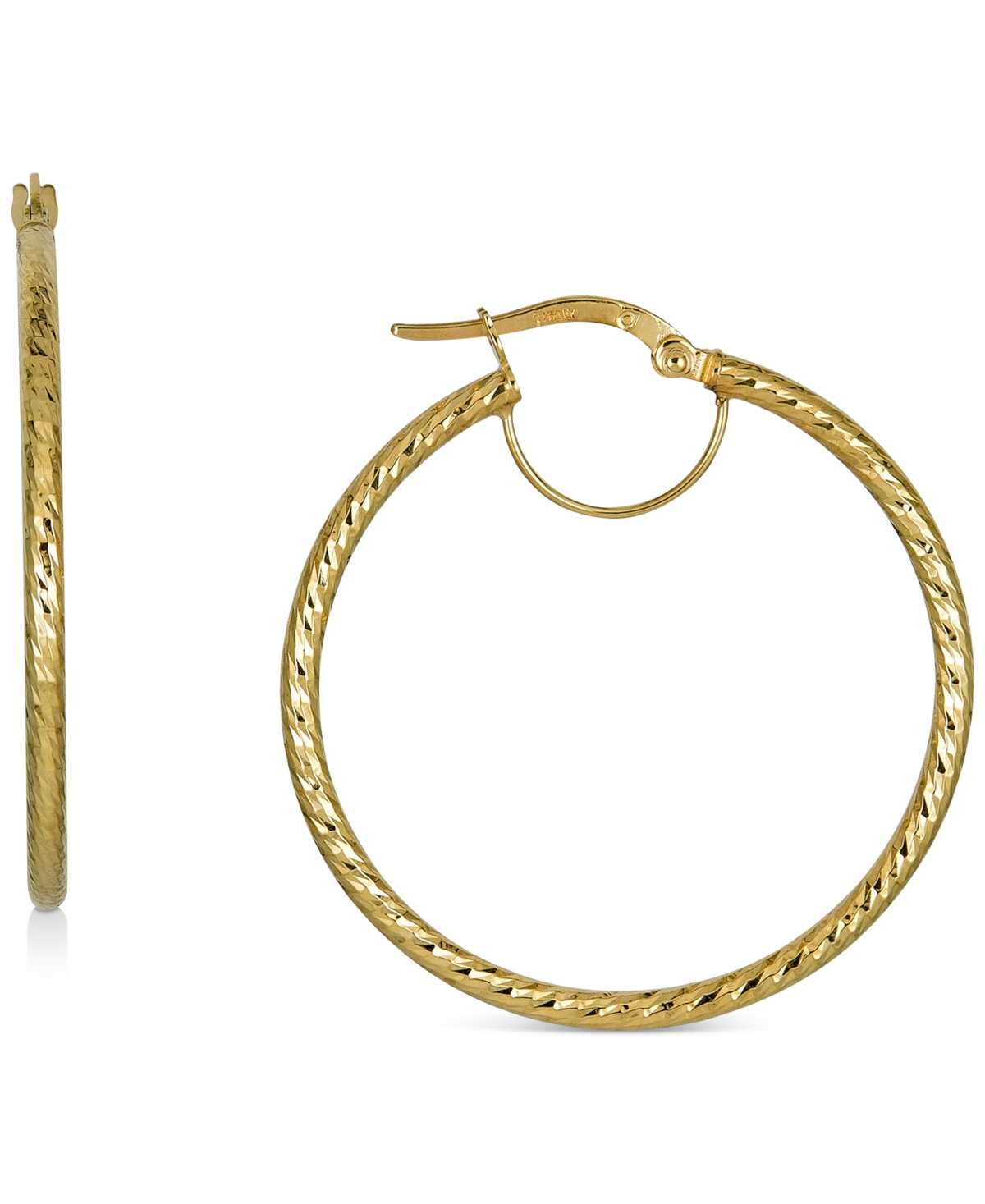 Textured Medium Hoop Earrings in 10k Gold, 30mm - Yellow Gold