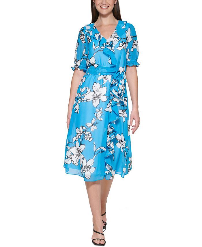 Calvin klein printed online chiffon gown
