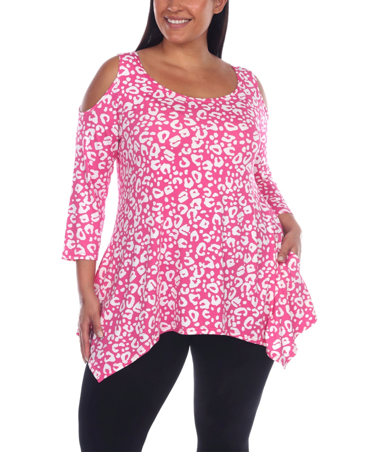 Plus Size Leopard Cold Shoulder Tunic Top - Green Leopard