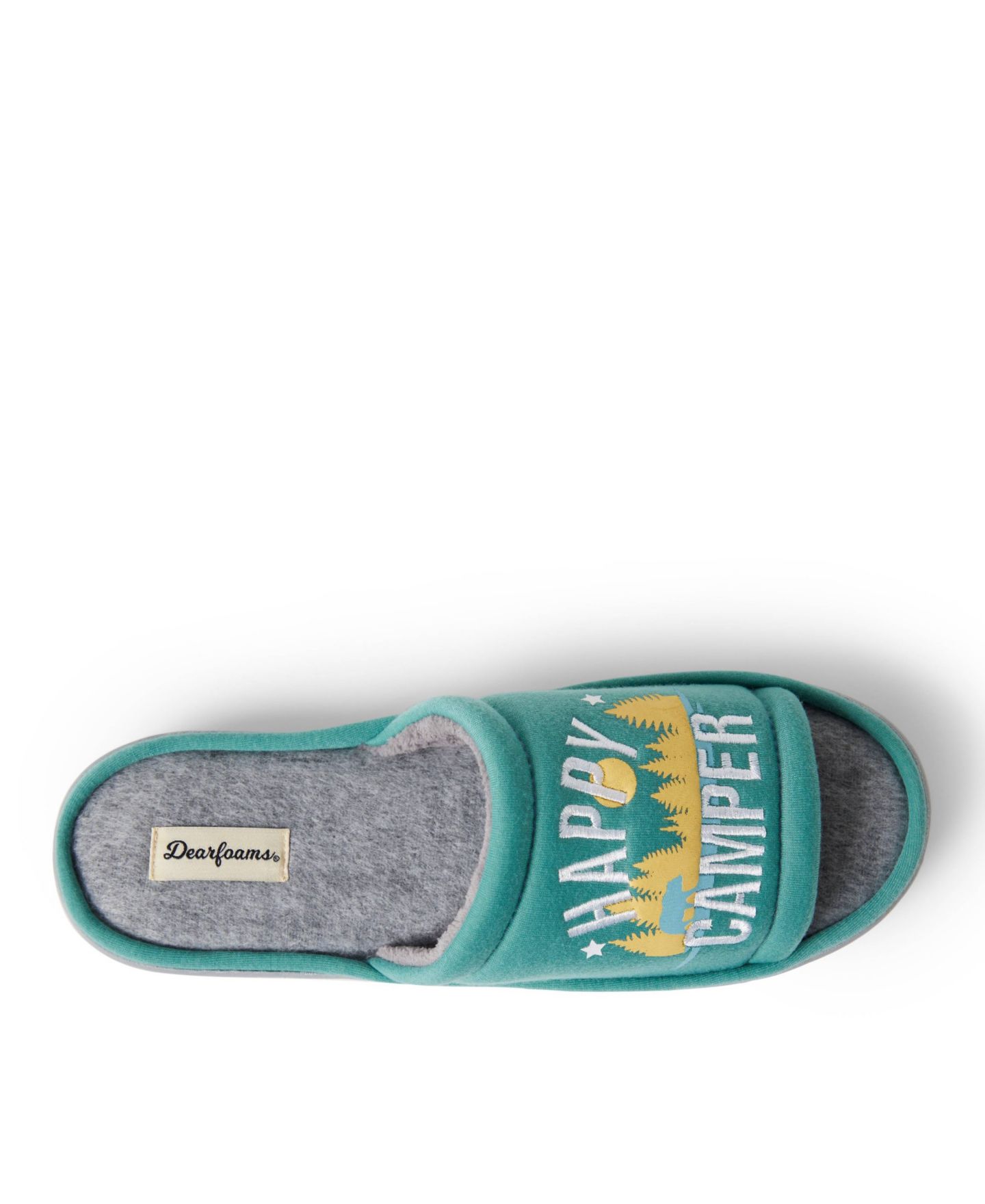 Мужские тапочки Dearfoams Lennox Happy Camper Knit Shower Slide House Slipper, цвет: Зелёный — фото 8
