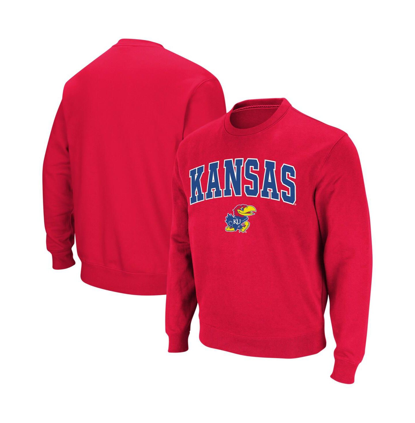Мужская толстовка Colosseum Kansas Jayhawks Arch & Logo Crew Neck, цвет: Красный — фото 1