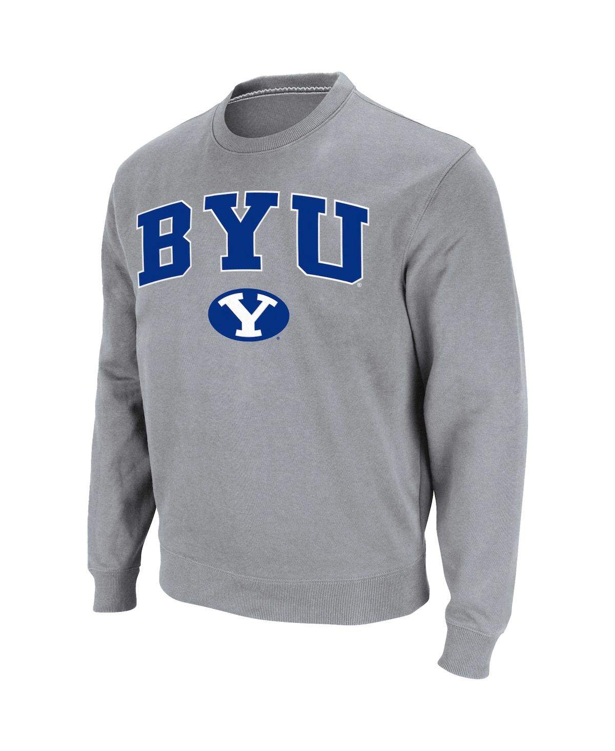 Colosseum Men's  Heathered Gray Byu Cougars Team Arch & Logo Tackle Twill Pullover Sweatshirt In Heathered Gray