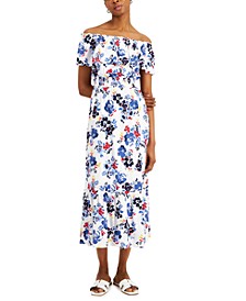 Petite Floral-Print Off-The-Shoulder Dress, Created for Macy's
