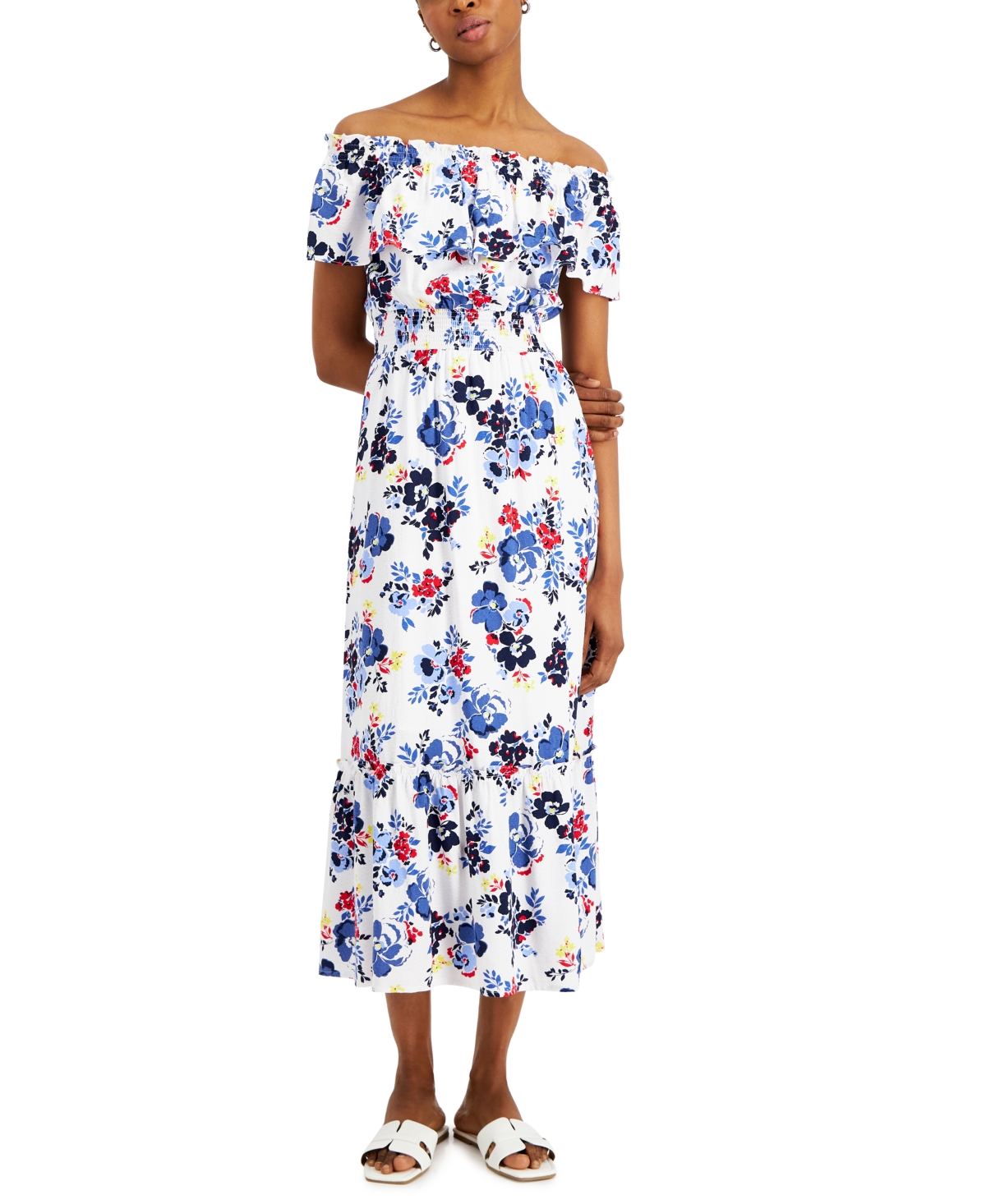 CHARTER CLUB WOMEN'S OFF-THE-SHOULDER FLORAL-PRINT MIDI DRESS, CREATED FOR MACY'S