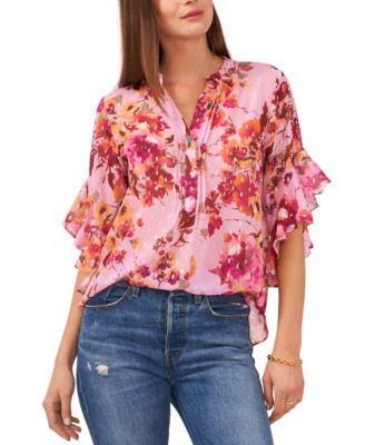 vince camuto flutter sleeve floral blouse