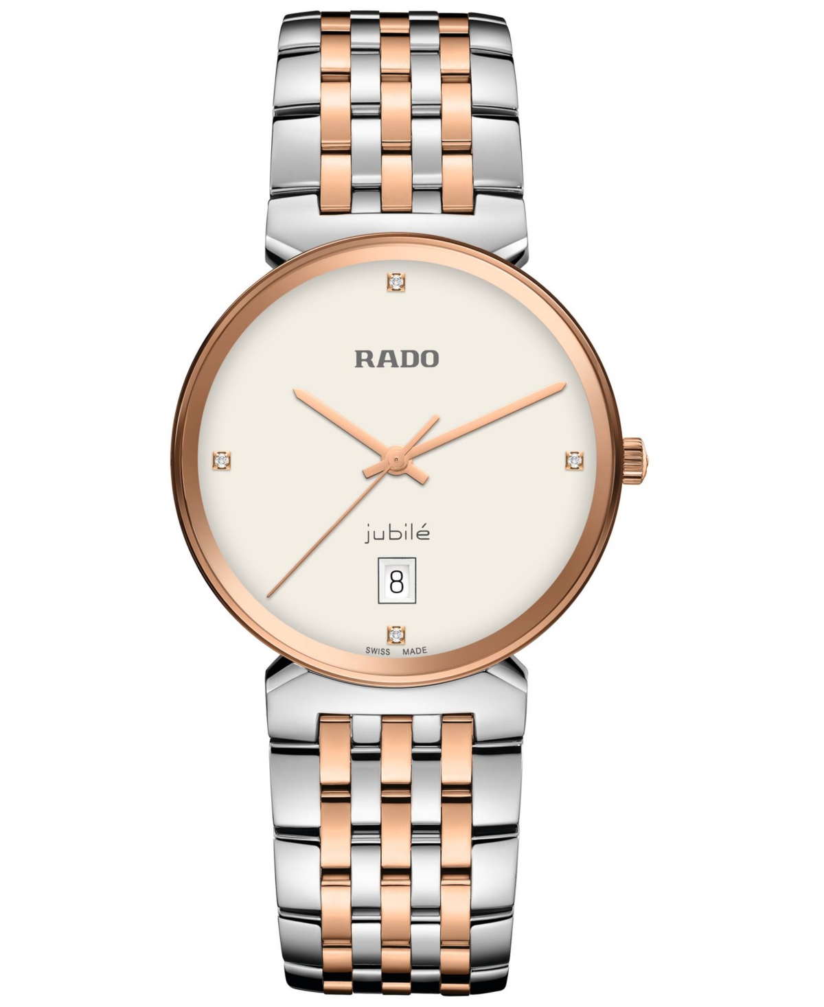 Rado Women's Swiss Florence Diamond (1/6 Ct. T.w.) Two-tone Stainless Steel Bracelet Watch 38mm In White