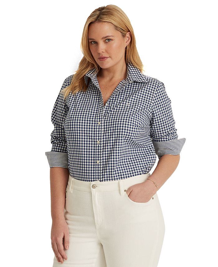 Lauren Ralph Lauren Plus-Size Easy Care Gingham Cotton Shirt & Reviews -  Tops - Plus Sizes - Macy's