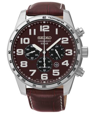 Seiko - Men's Chronograph Solar Brown Leather Strap Watch 45mm SSC227