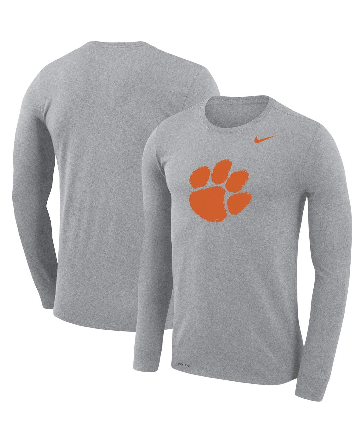 Men's Nike Heathered Gray Clemson Tigers School Logo Performance Legend Long Sleeve T-shirt