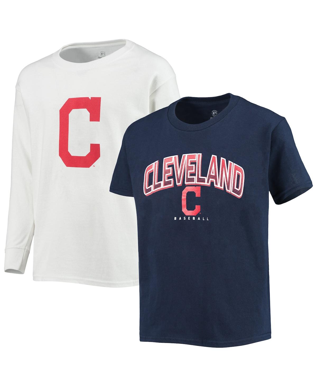 Stitches Kids' Big Boys  Navy, White Cleveland Guardians Team T-shirt Combo Set In Navy,white
