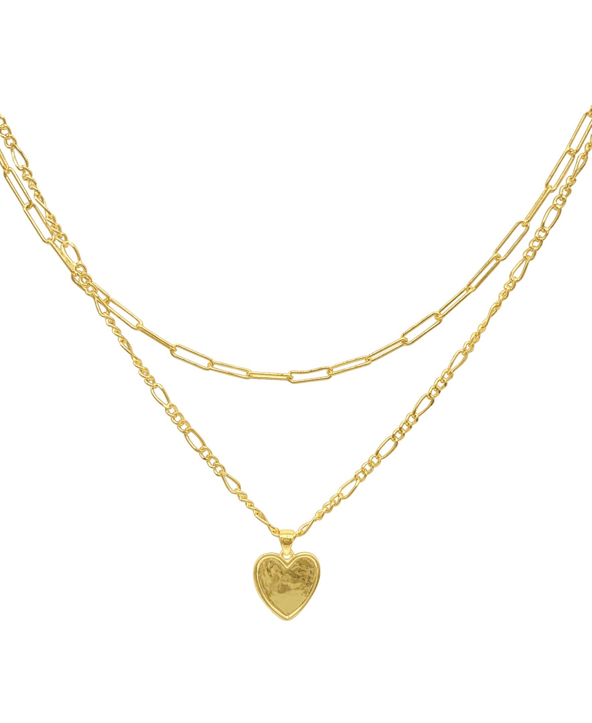 Adornia Paper Clip And Figaro Heart Chain Set Necklace In Yellow
